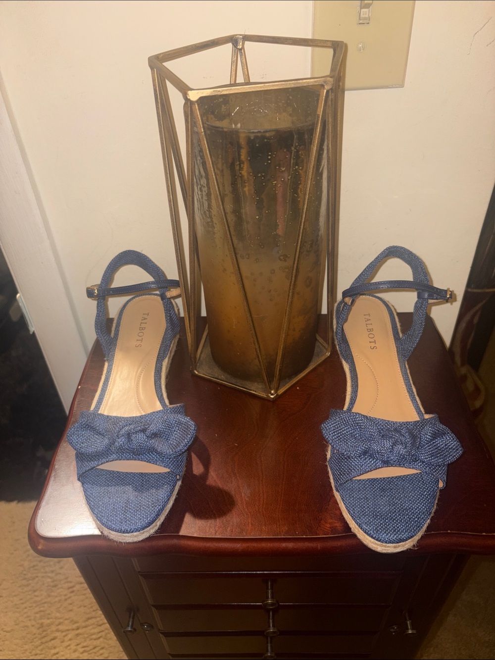 Talbots Navy Bow Espadrille Wedge Sandals